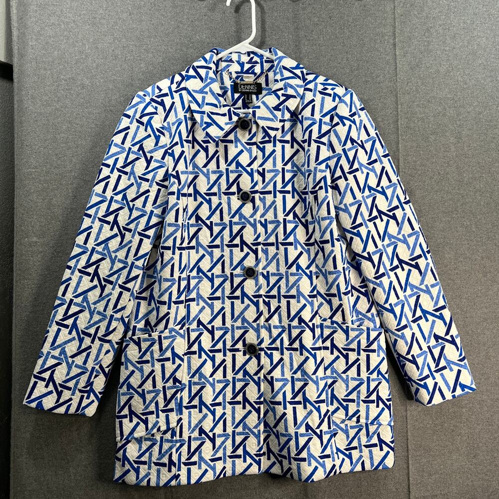 Dennis Basso Jacquard Knit Button-Front Jacket Blue Size Reg 10